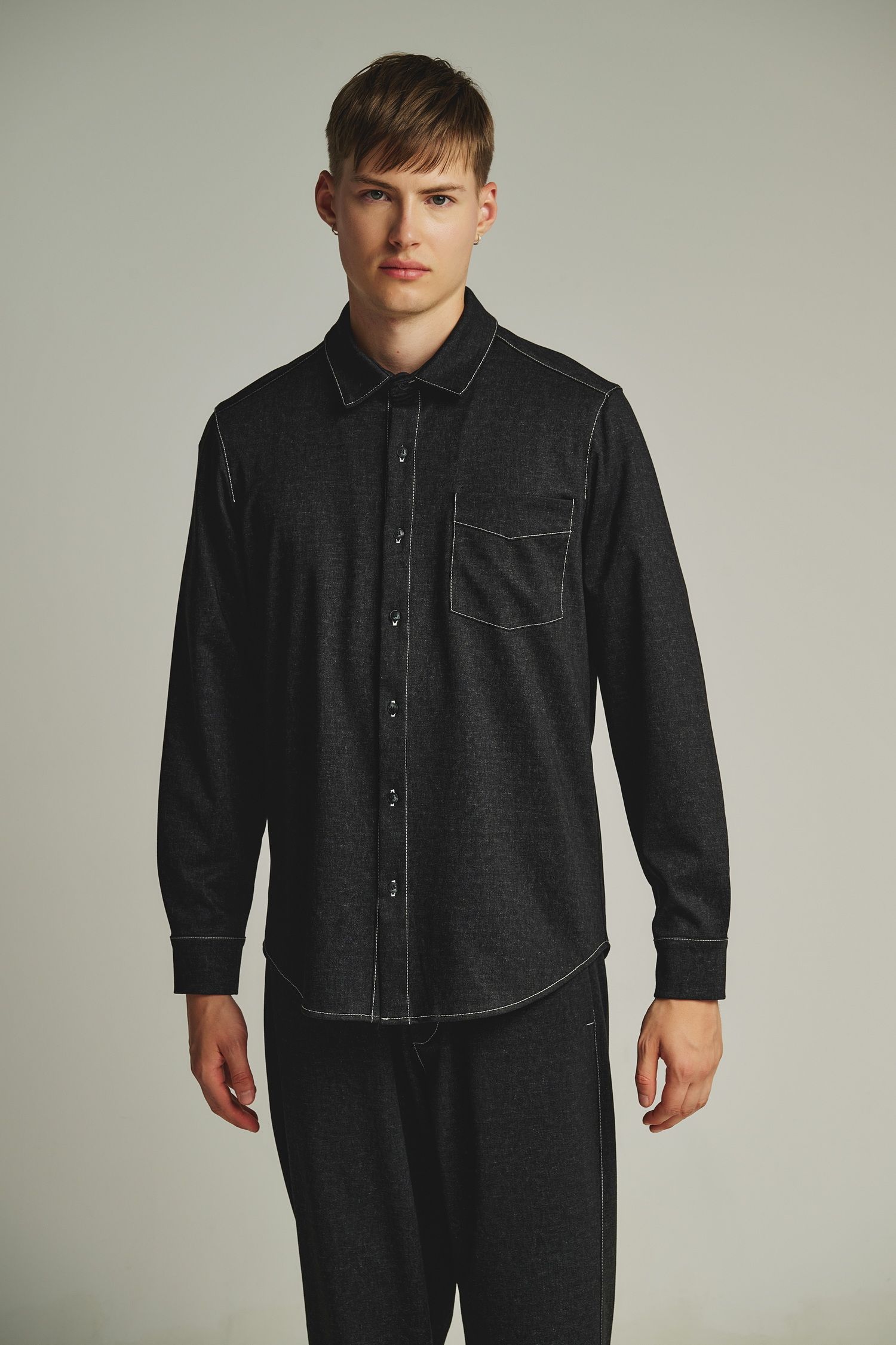 Denim Πουκάμισο με Διακοσμητικές Εξωτερικές Ραφές