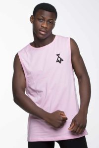 Pink sleeveless t-shirt with P/COC logo