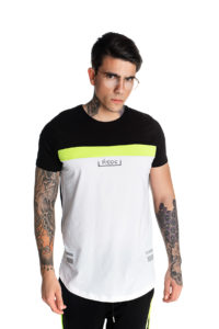 Ασπρόμαυρο t-shirt με λεπτομέρειες πράσινο fluo