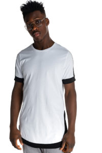 White asymmetric t-shirt with black poplin details