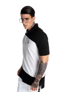 Black and white P/COC polo t-shirt