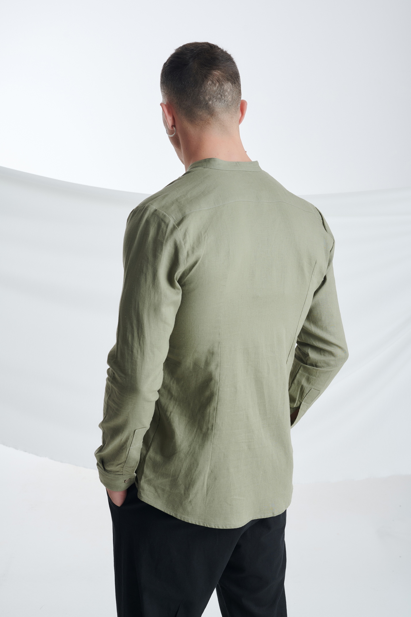 Λινό Πουκάμισο με Μάο Γιακά