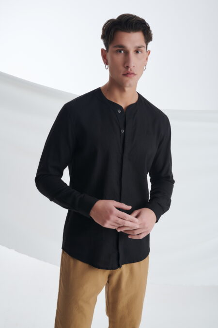 Λινό Πουκάμισο με Κρυφά Κουμπιά Μπροστά