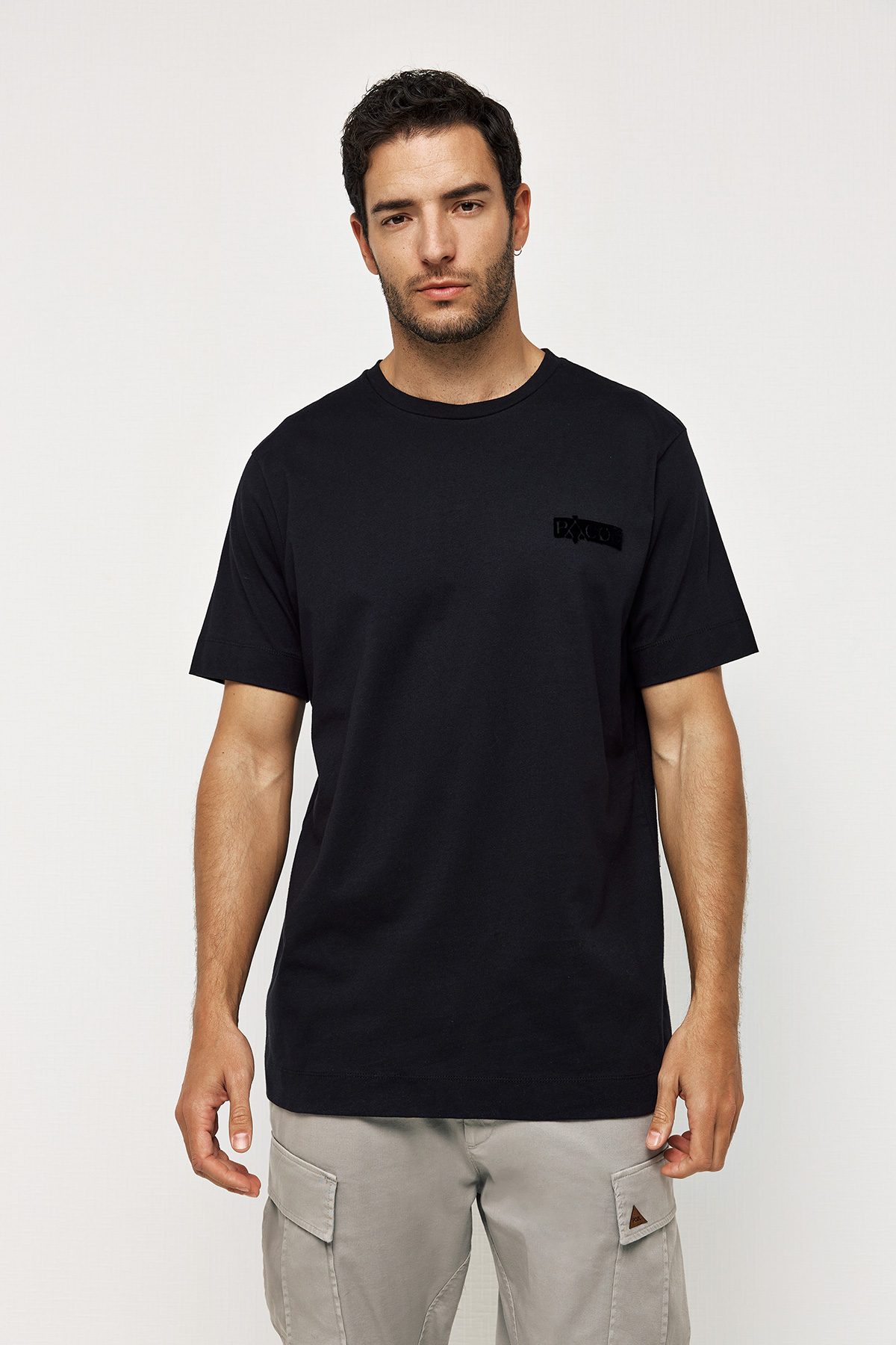 Βαμβακερό T-Shirt με Κέντημα Αριστερά στο Στήθος
