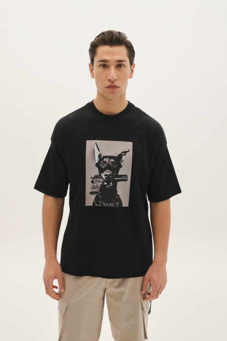 Βαμβακερό T-shirt με Τύπωμα Σκύλος