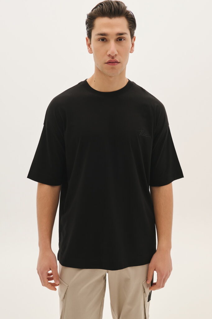 Βαμβεκερό T-Shirt με Κέντημα Πίσω