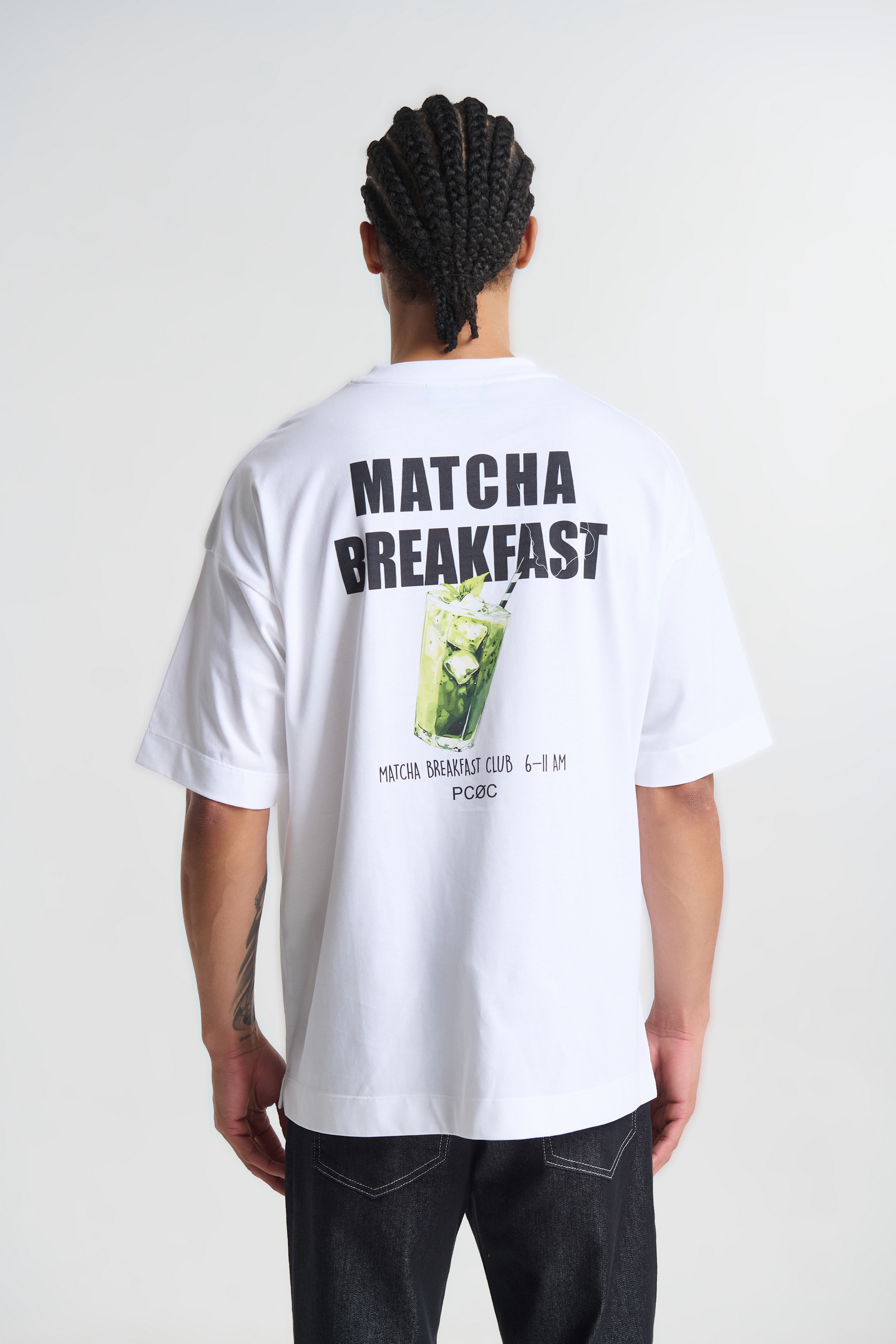 Βαμβακερό T-shirt με Τύπωμα στην Πλάτη “Matcha Breakfast”
