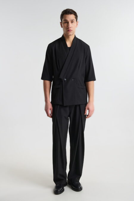 Κοντομάνικο Σακάκι με Σταυωτό Κλέισιμο και Τσέπες