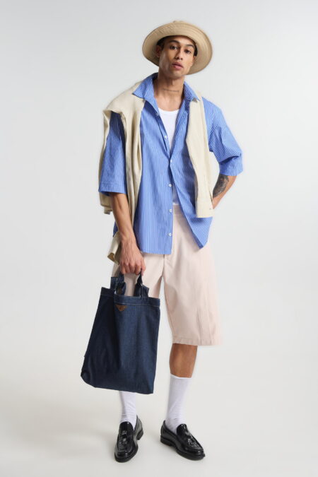 Kοντομάνικο Oversized Ριγέ Πουκάμισο