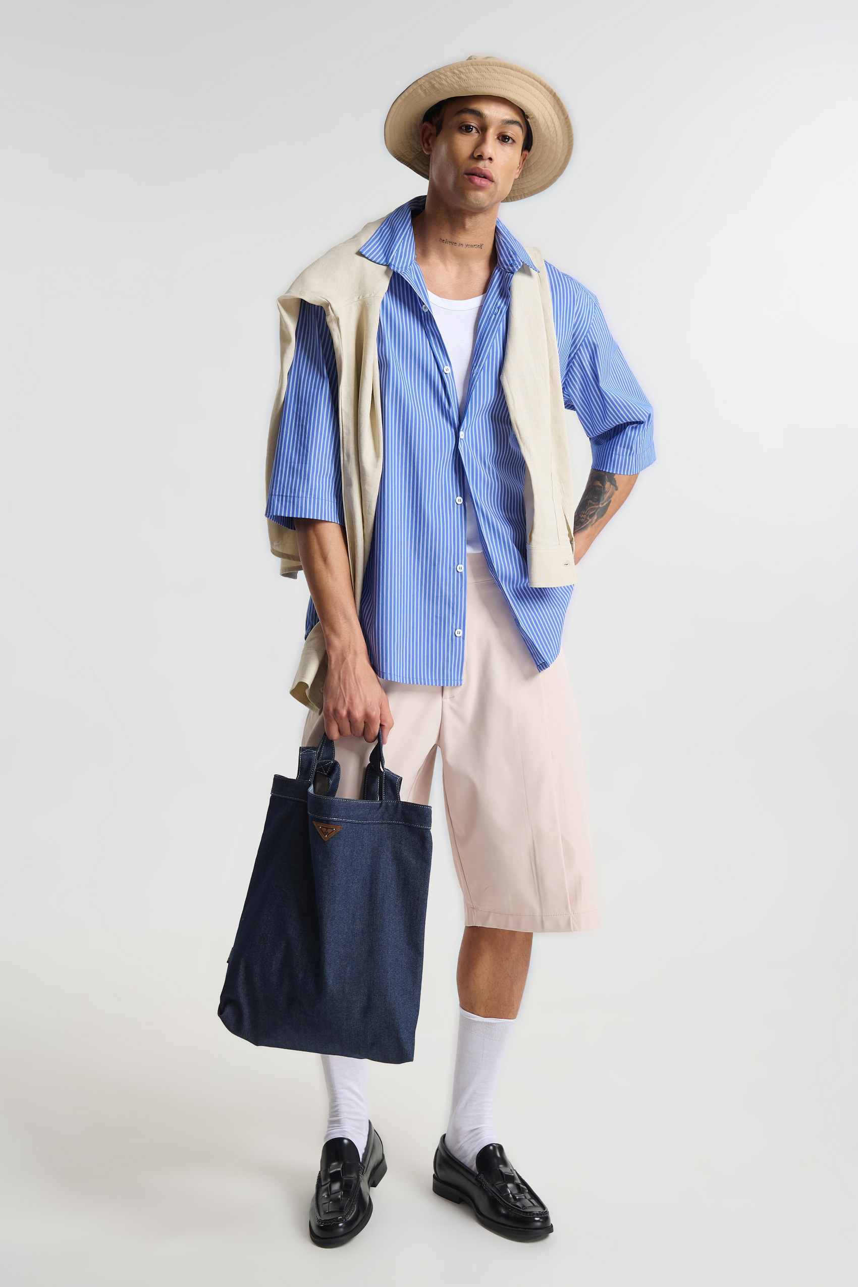 Kοντομάνικο Oversized Ριγέ Πουκάμισο