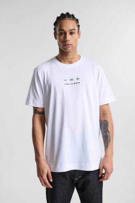 Βαμβακερό T-shirt με Τύπωμα Less is More